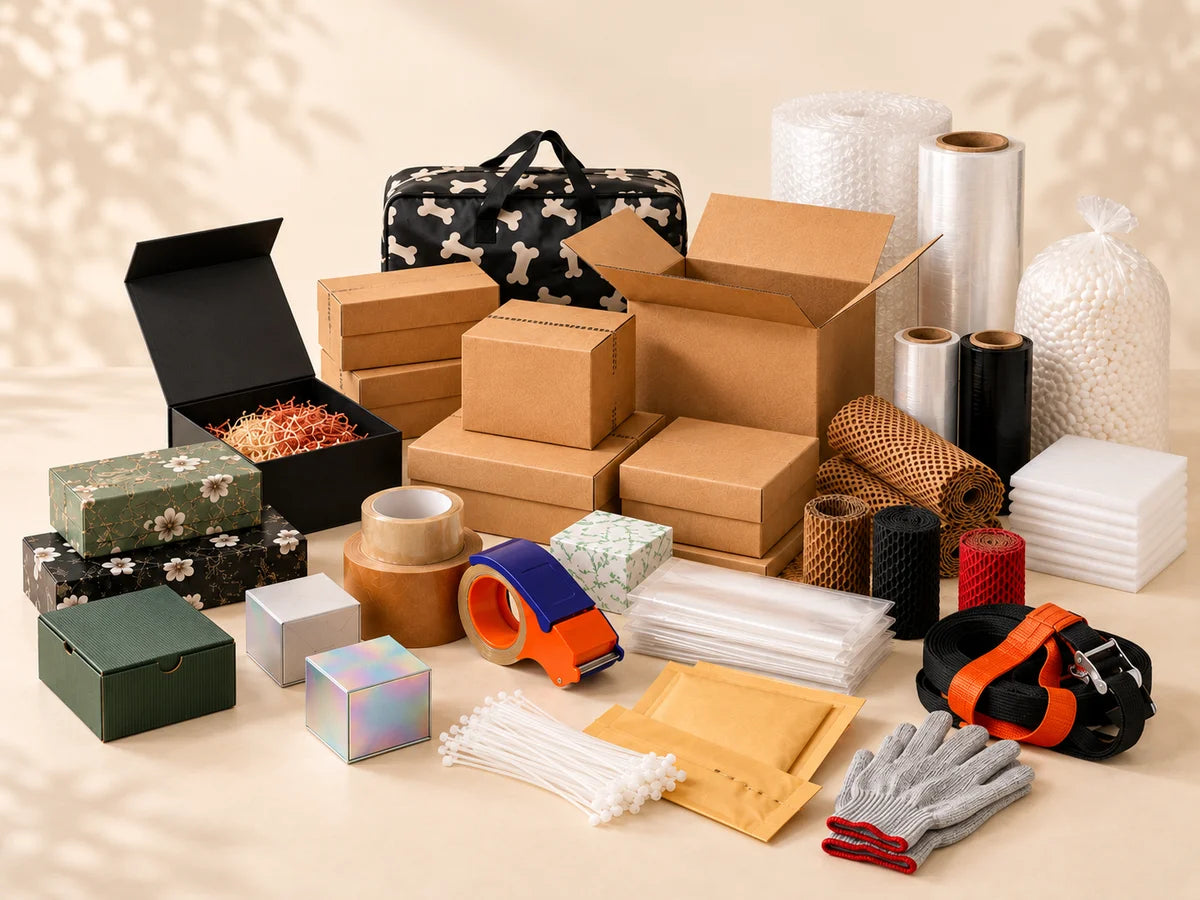 Cardboard boxes, gift packaging, mailing and protective packing supplies